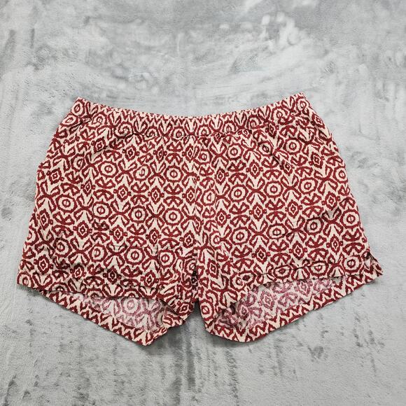 Waterproof Vintage Shorts Womens XXL Red Merlot Geometric Printed Linen Pull On - Picture 1 of 11